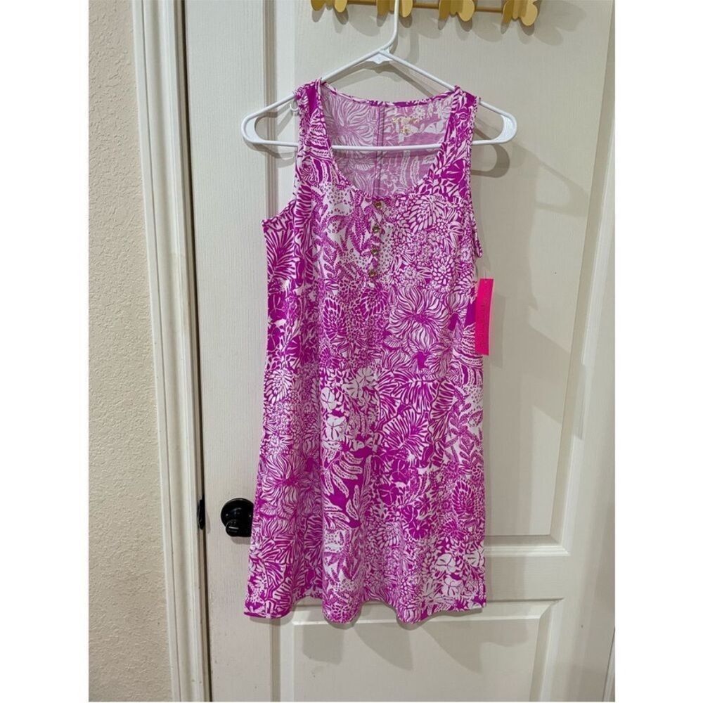 Lilly Pulitzer Lela Henley Tank Dress Wild Fuchsia Swipe Right Sleeveless XS NWT